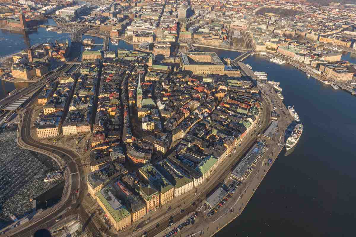 Flygbild över Gamla stan i Stockholm